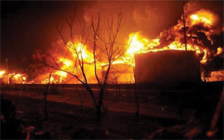 Fig 2 – IOCL Terminal Fire at Jaipur on 29-10-2009 (Courtesy: S.K. Roy, GM (HSE), CO, IOCL)