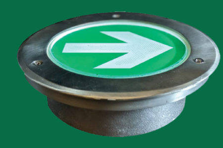 Compact floor recessed battery backup exit light
