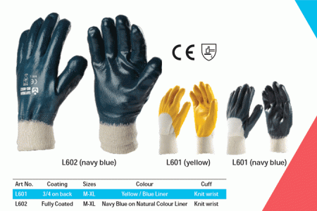 Nitrile Medium to Heavy Coated Gloves with Knit Wrist